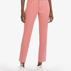 Kut From the Kloth Reese High Rise Fab Ab Soft Coral Straight Ankle, Size 18